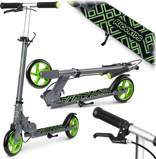 Patinete infantil plegable RICO KIDS Kodi gris verdoso con freno de mano y de pie