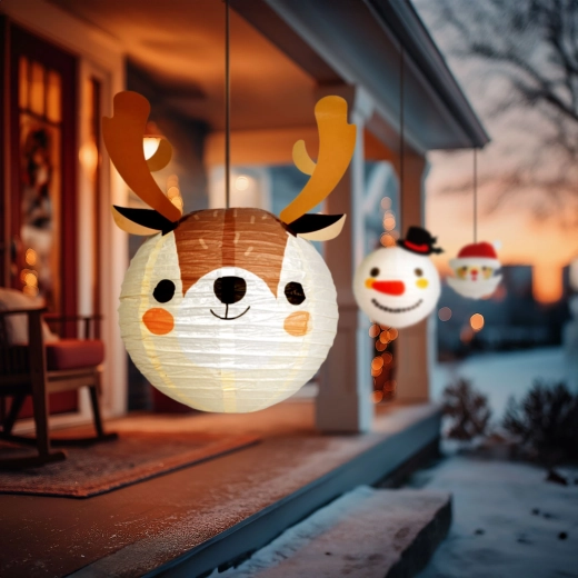 Farolillo navideño de papel con forma de reno, 30 cm