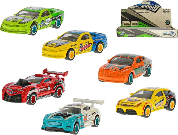 Coche de carreras metálico de 7 cm con rueda libre – 6 tipos
