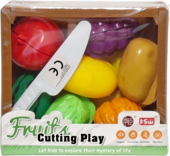 Frutas y verduras para cortar en una caja