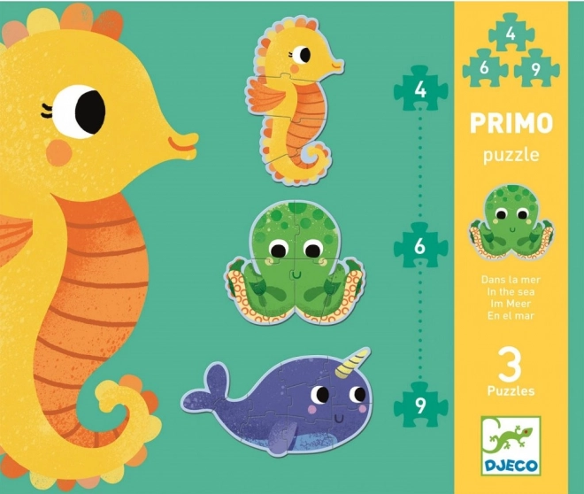 DJECO Puzzle En el mar 3 en 1 (4,6,9 piezas)
