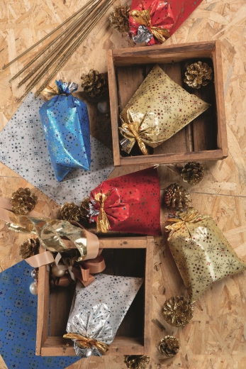 Bolsa de celofán 16 × 25 cm con motivo de copos de nieve, metálica