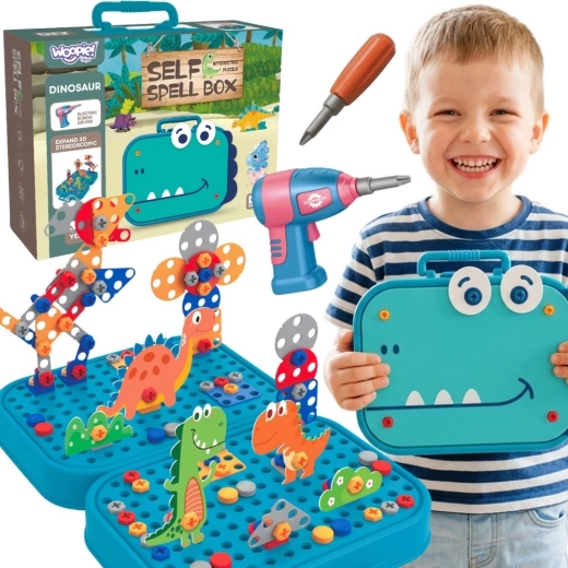 Woopie set de pequeño manitas: construcción 3D dino con tornillos y taladro en maletín