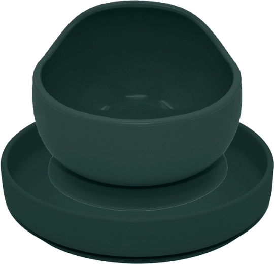 Petite&Mars set de comida de silicona Take&Match: plato y cuenco con ventosa misty green, 2 uds.