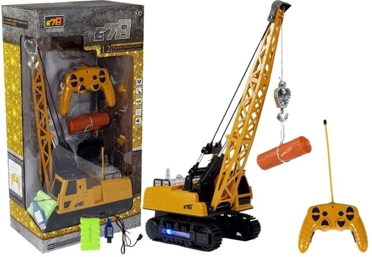 Grúa de construcción RC por control remoto con luces – amarilla