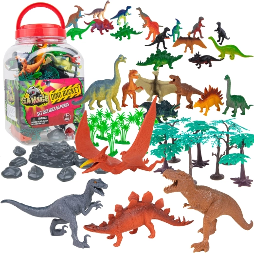 Figuritas de dinosaurios Boley en cubo – set de 55 piezas T‑Rex y amigos