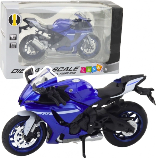 Motocicleta deportiva metálica azul R1 1:12