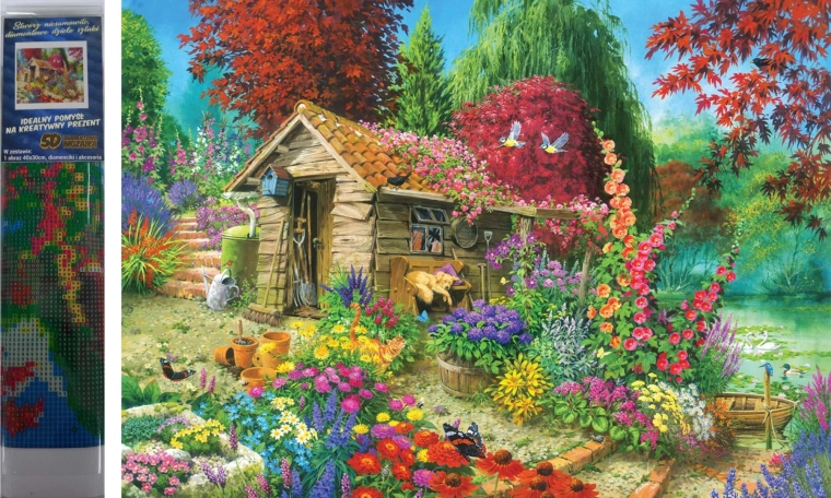 Pintura con diamantes Cabaña en el jardín 30x40 cm