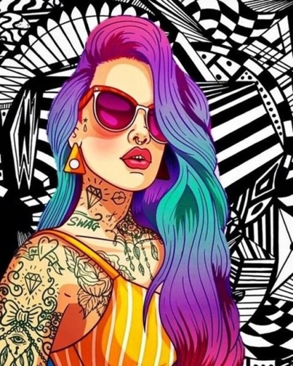 Norimpex pintura con diamantes niña con tatuaje 30 × 40 cm
