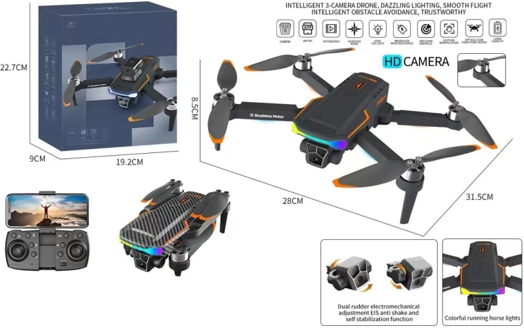 Dron con cámara HD por control remoto, cuadricóptero plegable con aplicación