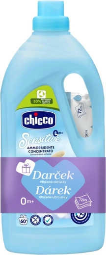 Chicco suavizante Baby Sensitive Aroma Talco Dulce 1,5 l (60 lavados) + toallitas húmedas 72 uds