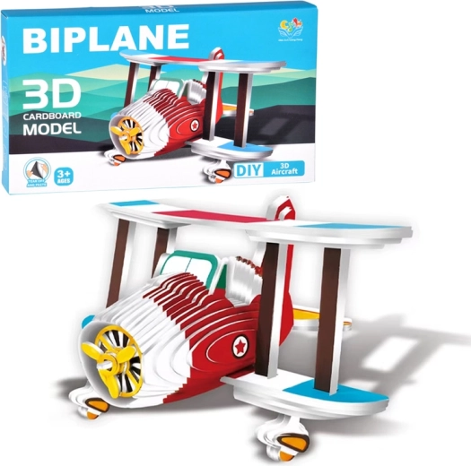 Puzzle 3D modelo de avión de cartón – biplano, DIY 62 piezas