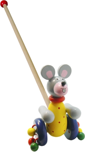 Ratón de madera Babu con palo para niños