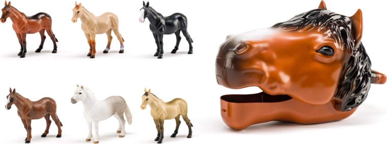 Cabeza de caballo con figuras – caja de almacenamiento y set de 6 caballos