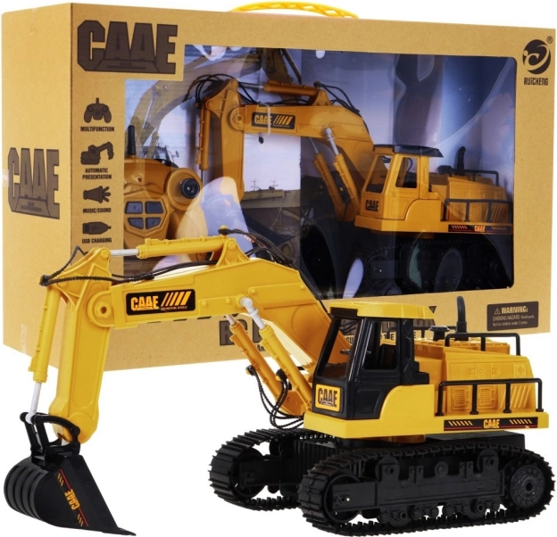 Excavadora RC de orugas para niños 3+ con brazo móvil, sonidos y accesorios