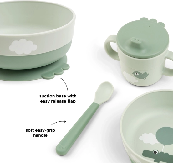 Primer set de alimentación Done by Deer Foodie con ventosa Happy clouds, verde
