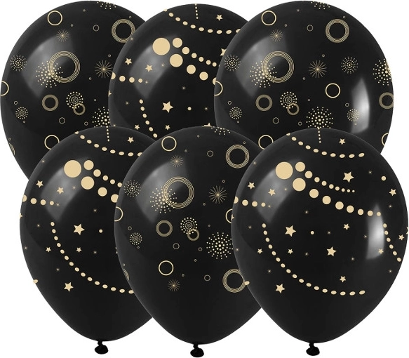 Globos de látex negros con impresión dorada (6 uds)