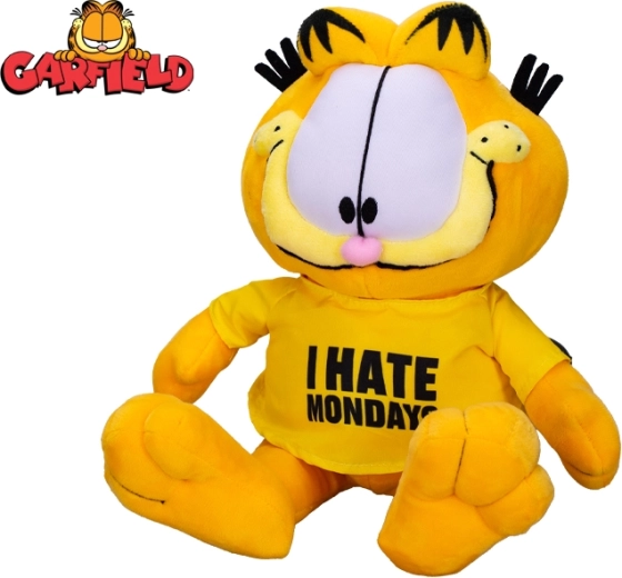 Gato de peluche Garfield 24 cm – sentado, camiseta I hate Mondays