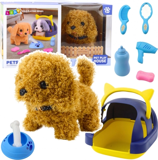 Caniche de peluche interactivo con transportín y accesorios