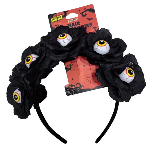Diadema de Halloween con rosas negras y globos oculares