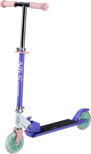 Patinete infantil plegable NILS Extreme con ruedas LED, morado
