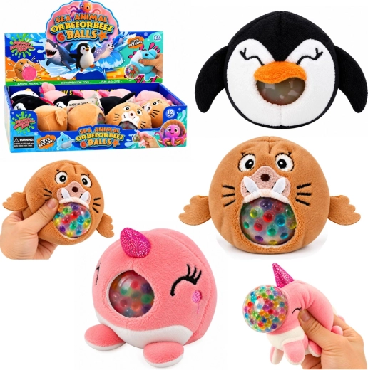 Juguete sensorial de peluche para apretar con bolitas de agua - 1 unidad