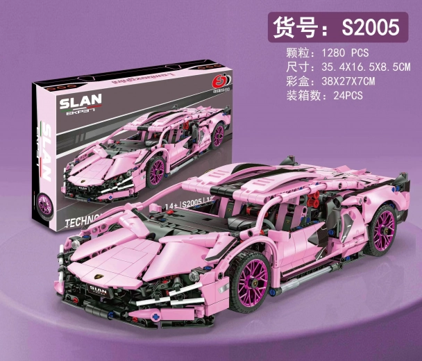 Kit de construcción de coche deportivo rosa de 1280 piezas