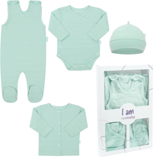 Conjunto de recién nacido de 4 piezas para la maternidad NEW BABY I AM, color menta, talla 62 (3–6 meses)