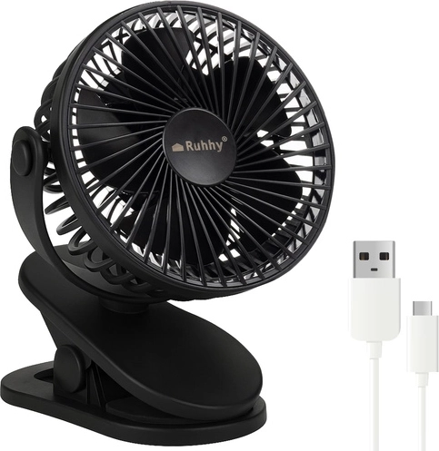 Ventilador de sobremesa inalámbrico Ruhhy con USB-C y clip - negro