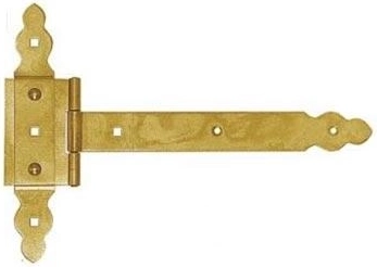 Bisagra decorativa para portón 250 × 215 × 35 mm, acero galvanizado amarillo