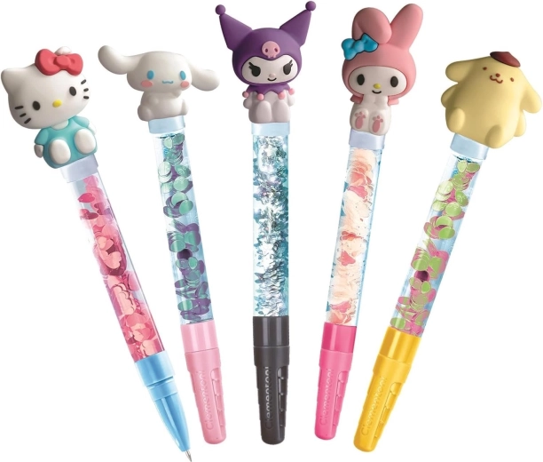 Cinco bolígrafos con efecto de purpurina y confeti