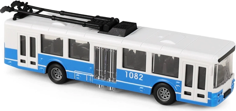 Trolebús azul de transporte público con volante de inercia, 16 cm
