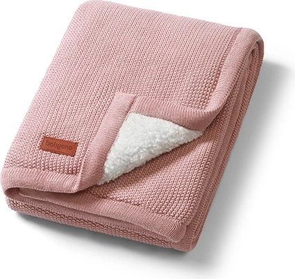 Babyono manta de algodón con forro de felpa sherpa 75 × 100 cm rosa