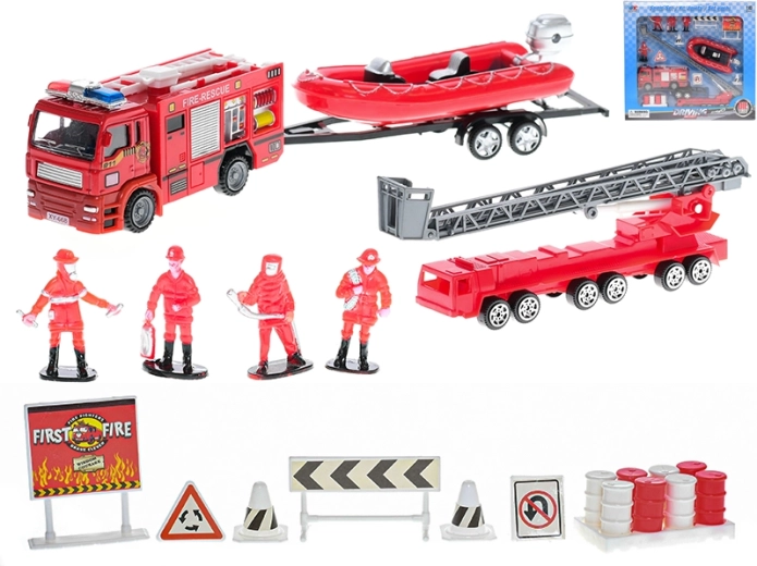 Set de bomberos – vehículos metálicos de rueda libre y figuras