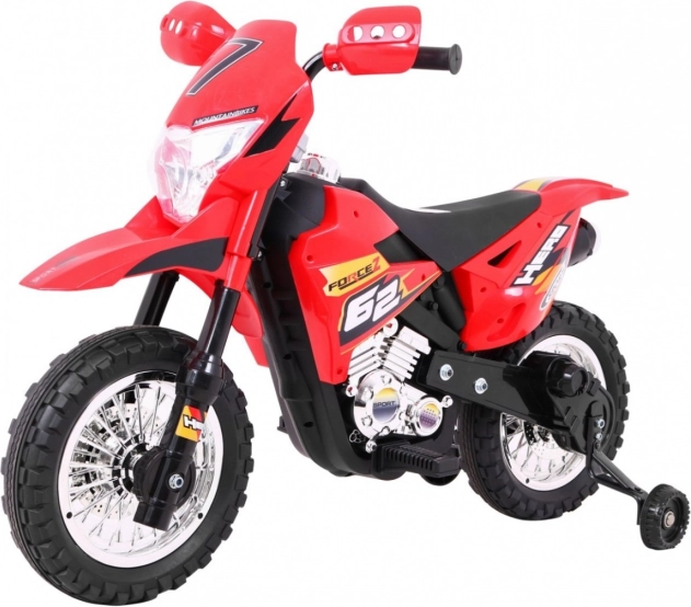 Moto de cross eléctrica infantil 6V – roja con ruedines estabilizadores y luces LED