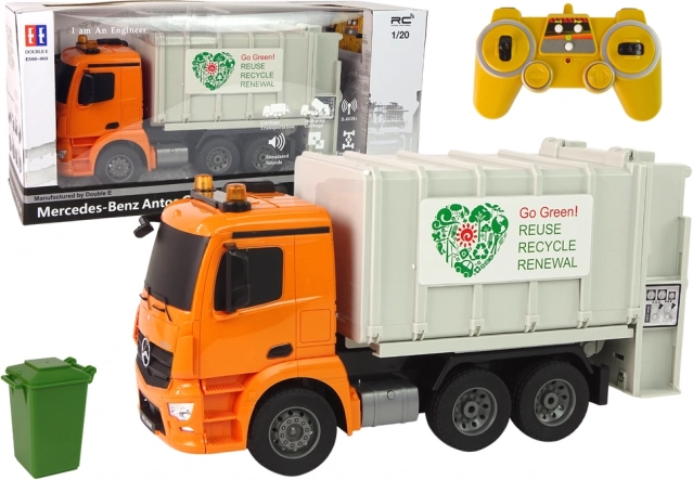 Camión de basura RC MERCEDES-BENZ ANTOS naranja con contenedor