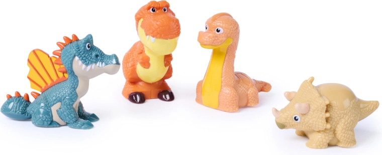 4 figuras de dinosaurios con base con bola