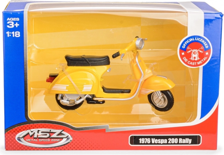 Modelo metálico de scooter Vespa 200 Rally 1976 1:18 amarillo