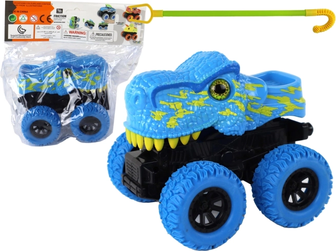 Coche todoterreno de dinosaurio con ruedas de goma azul