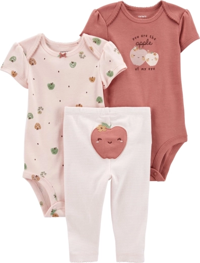 Set de 3 piezas Carter's para bebé Pink Apple – 2× bodies de manga corta y leggings