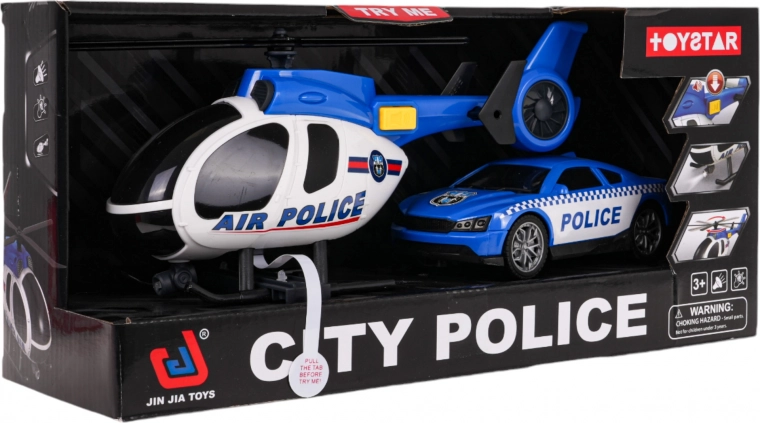 Set de policía: helicóptero y coche con luces y sonidos