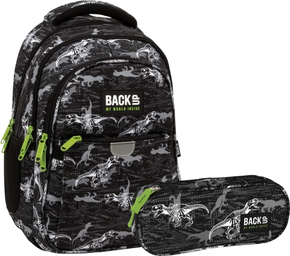Set escolar BackUP T‑Rex 2 en 1: mochila y estuche