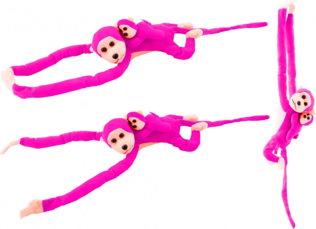 Monito de peluche con cría, rosa oscuro, con sonido