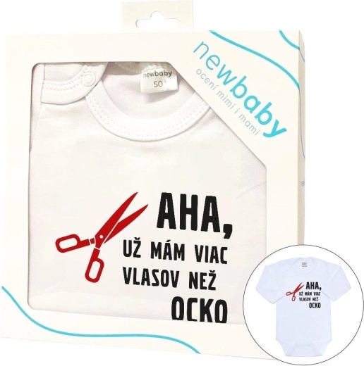 Body infantil con estampado New Baby "Más pelo que papá", en caja de regalo