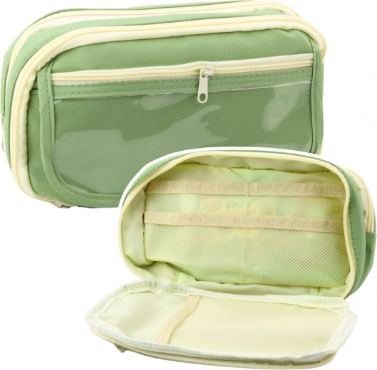 Estuche escolar de dos compartimentos con bolsillos verde