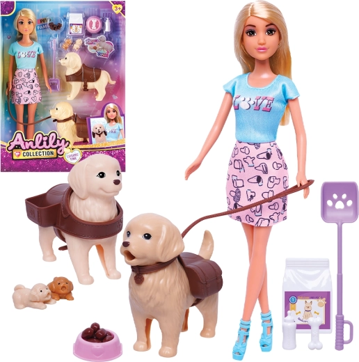 Set de muñeca con dos perritos 32 cm