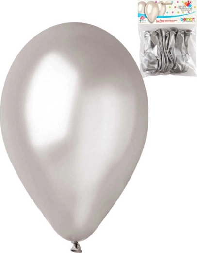 Globos de látex metalizados plateados Gemar 26 cm - set de 10 uds