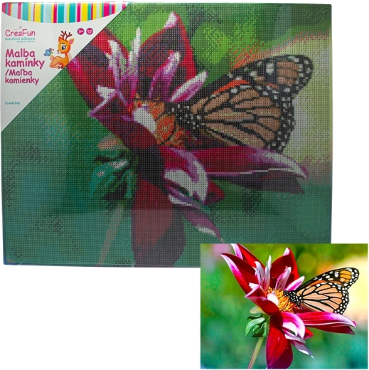 Pintura con diamantes – mariposa y flor 40 × 50 cm