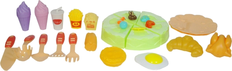 Set de cocina infantil con alimentos y accesorios