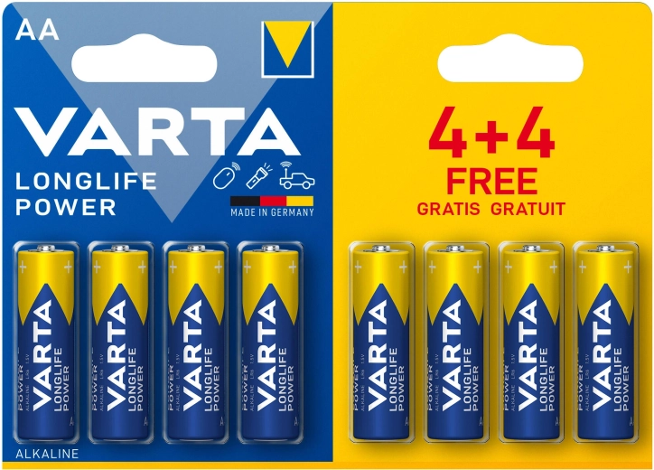 Pilas alcalinas AA Longlife Power Varta 8 uds.